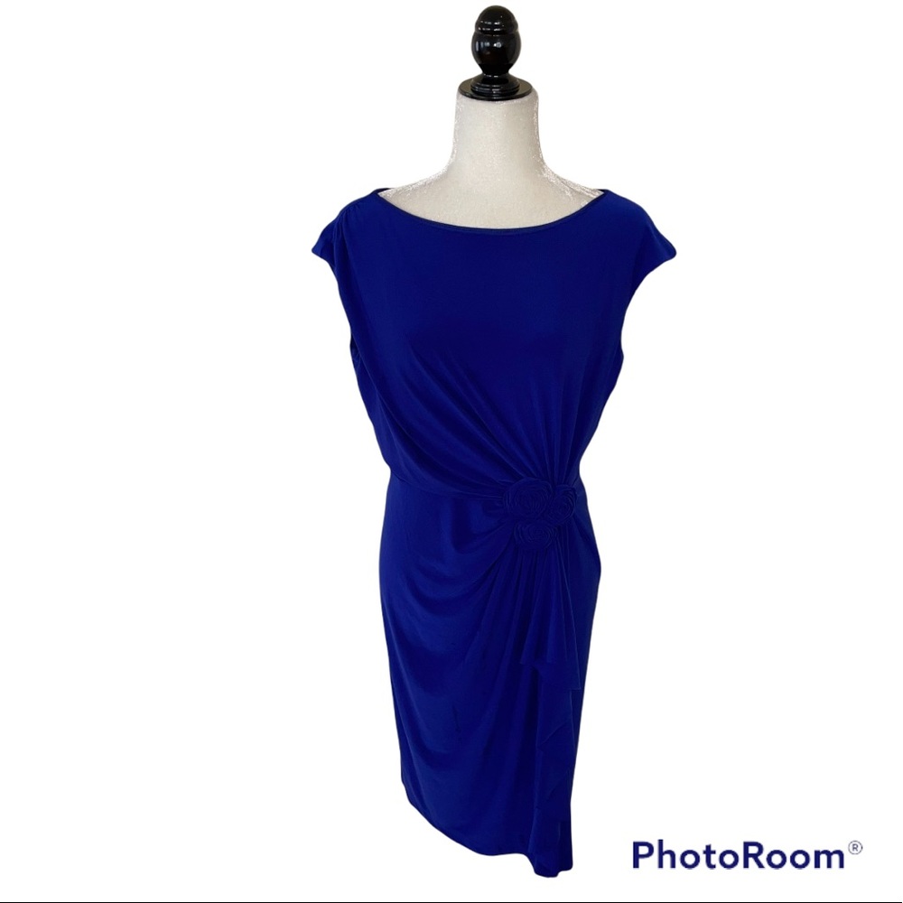 Jones Studio Royal Blue Rose Detail Dress - Picture 1 of 7
